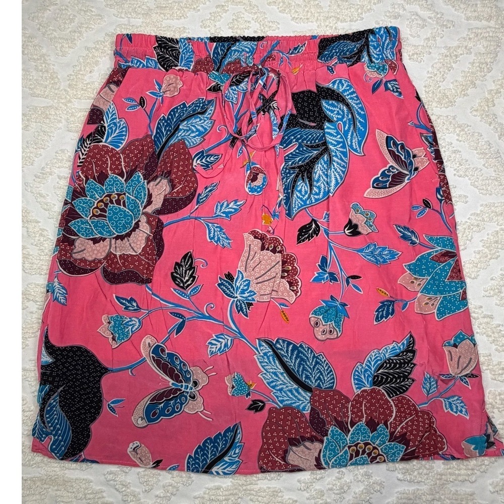 LOFT Floral Butterfly Mini Skirt Pink XXS Elastic Waist Pockets Summer Boho